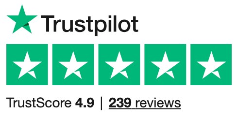 TrustPilot score 4.9 stars and 239 reviews